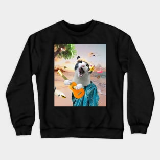 Aloha Hawaiian Cat Kitty Playing Ukulele Beach Funny Crewneck Sweatshirt